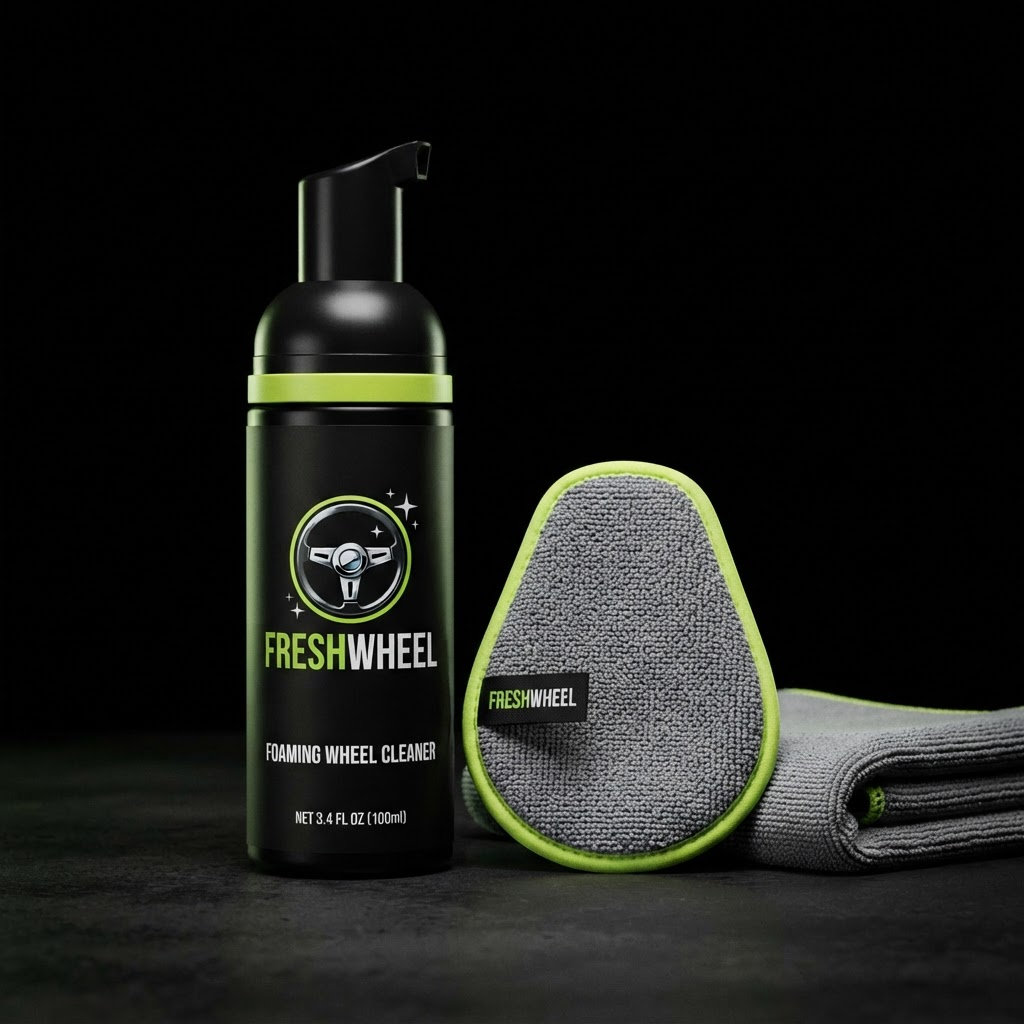 FreshWheel foaming pump bottle with the compact microfiber Precision Clean Pad and finishing microfiber cloth